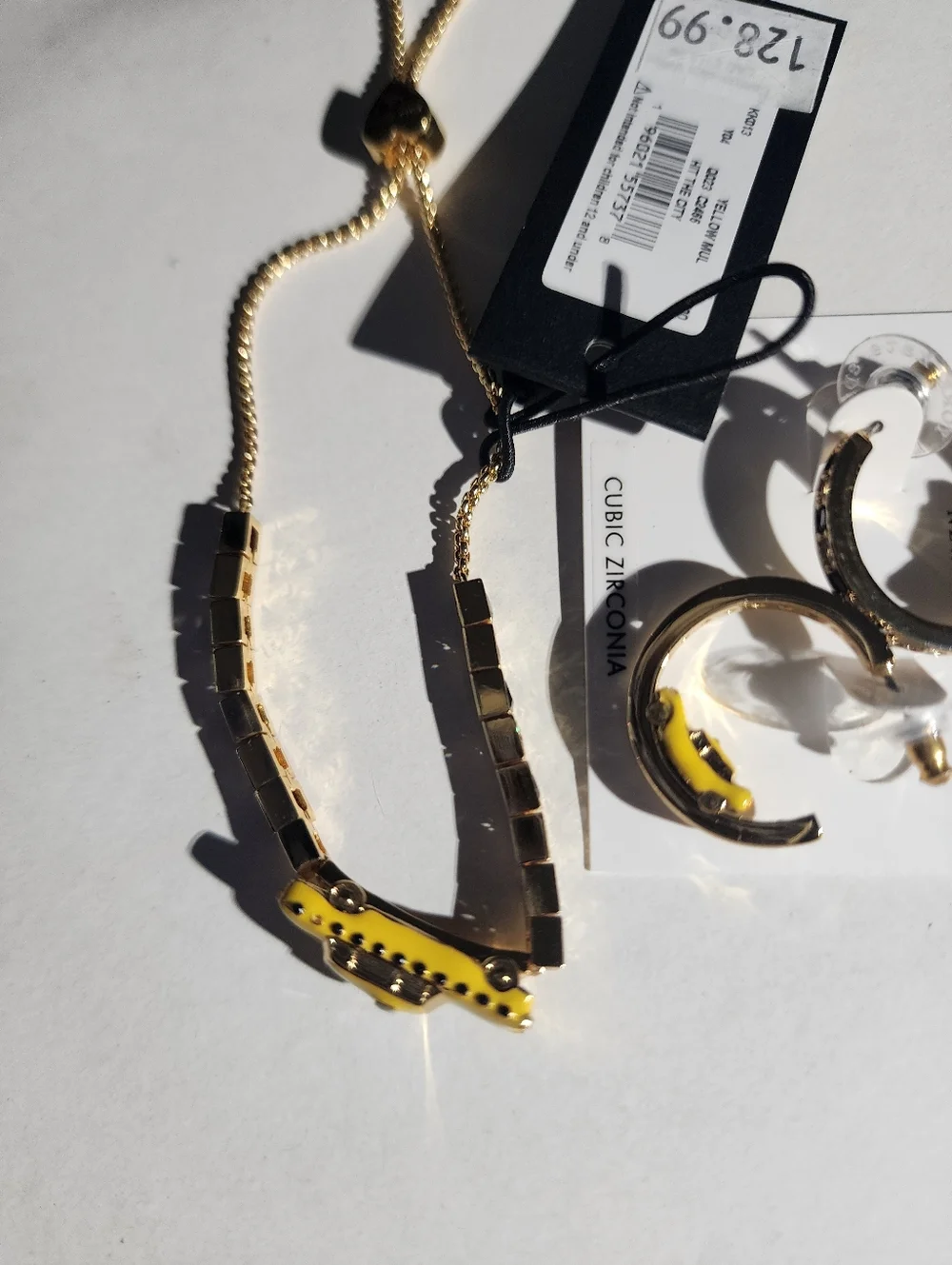 Nwt Kate Spade Taxi Bracelet & Hoop Earring Set with Yellow Enamel Taxi Accents - Picture 1 of 8